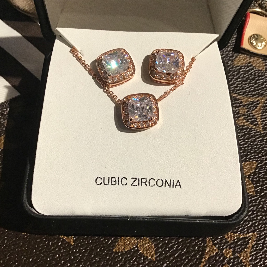 Rose Gold Earrings & Necklace New